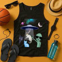 Cat Lovers UFO Space Abduction Of Cats By Aliens Design Tank Top