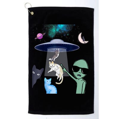 Cat Lovers UFO Space Abduction Of Cats By Aliens Design Golf Towel