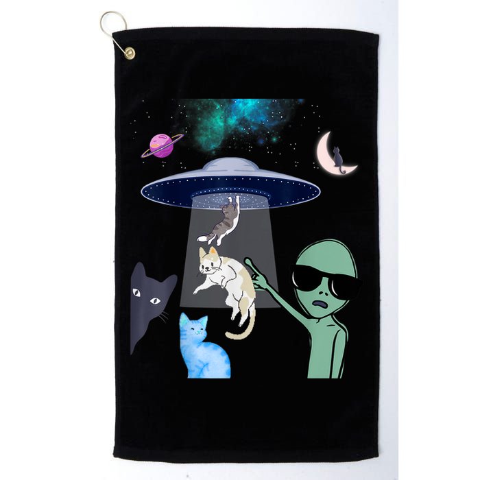 Cat Lovers UFO Space Abduction Of Cats By Aliens Design Golf Towel