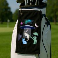 Cat Lovers UFO Space Abduction Of Cats By Aliens Design Golf Towel