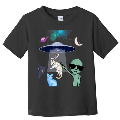 Cat Lovers UFO Space Abduction Of Cats By Aliens Design Toddler T-Shirt