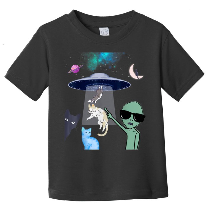 Cat Lovers UFO Space Abduction Of Cats By Aliens Design Toddler T-Shirt