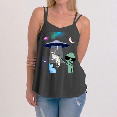 Cat Lovers UFO Space Abduction Of Cats By Aliens Design Women's Strappy Tank