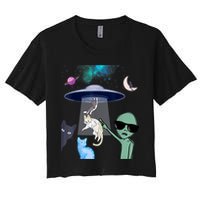 Cat Lovers UFO Space Abduction Of Cats By Aliens Design Crop Top