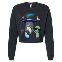 Cat Lovers UFO Space Abduction Of Cats By Aliens Design Cropped Pullover Crew