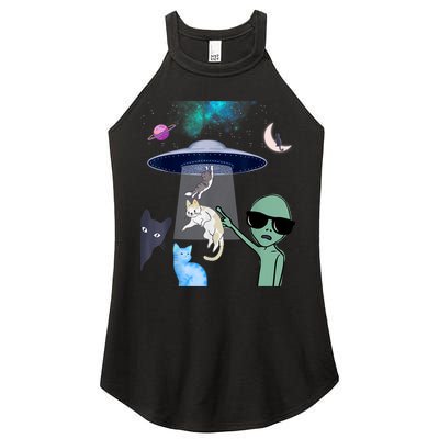 Cat Lovers UFO Space Abduction Of Cats By Aliens Design Women's Perfect Tri Rocker Tank