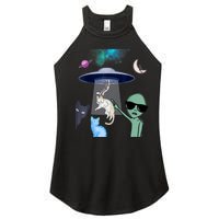 Cat Lovers UFO Space Abduction Of Cats By Aliens Design Women's Perfect Tri Rocker Tank