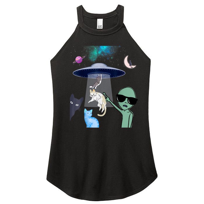 Cat Lovers UFO Space Abduction Of Cats By Aliens Design Women's Perfect Tri Rocker Tank