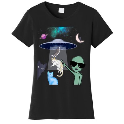 Cat Lovers UFO Space Abduction Of Cats By Aliens Design Women's T-Shirt