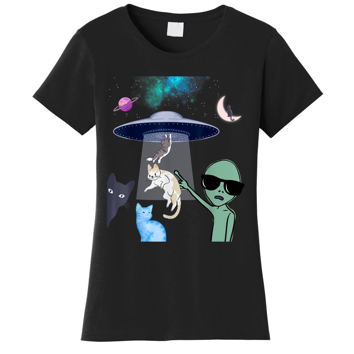 Cat Lovers UFO Space Abduction Of Cats By Aliens Design Women's T-Shirt