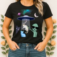 Cat Lovers UFO Space Abduction Of Cats By Aliens Design Womens T-Shirt