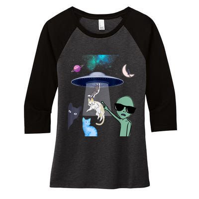 Cat Lovers UFO Space Abduction Of Cats By Aliens Design Women's Tri-Blend 3/4-Sleeve Raglan Shirt