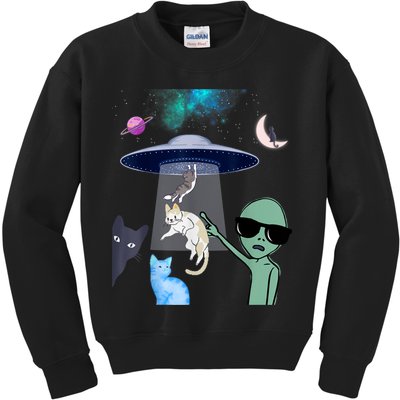 Cat Lovers UFO Space Abduction Of Cats By Aliens Design Kids Sweatshirt