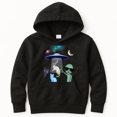 Cat Lovers UFO Space Abduction Of Cats By Aliens Design Kids Hoodie
