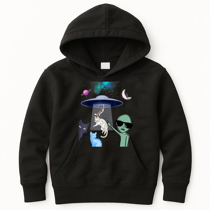 Cat Lovers UFO Space Abduction Of Cats By Aliens Design Kids Hoodie