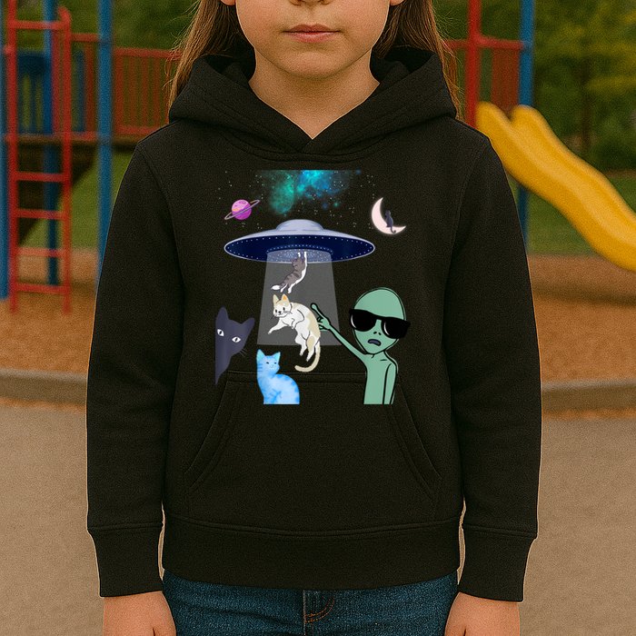 Cat Lovers UFO Space Abduction Of Cats By Aliens Design Kids Hoodie