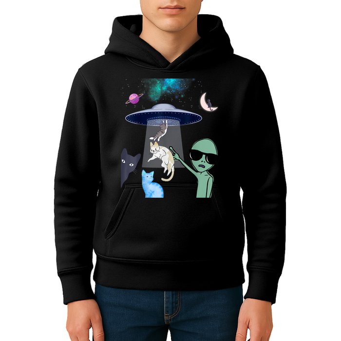 Cat Lovers UFO Space Abduction Of Cats By Aliens Design Kids Hoodie
