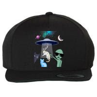 Cat Lovers UFO Space Abduction Of Cats By Aliens Design Wool Snapback Cap