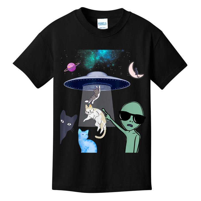 Cat Lovers UFO Space Abduction Of Cats By Aliens Design Kids T-Shirt