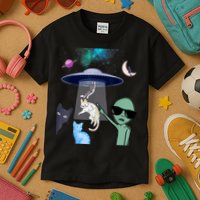 Cat Lovers UFO Space Abduction Of Cats By Aliens Design Kids T-Shirt