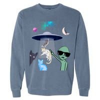Cat Lovers UFO Space Abduction Of Cats By Aliens Design Garment-Dyed Sweatshirt