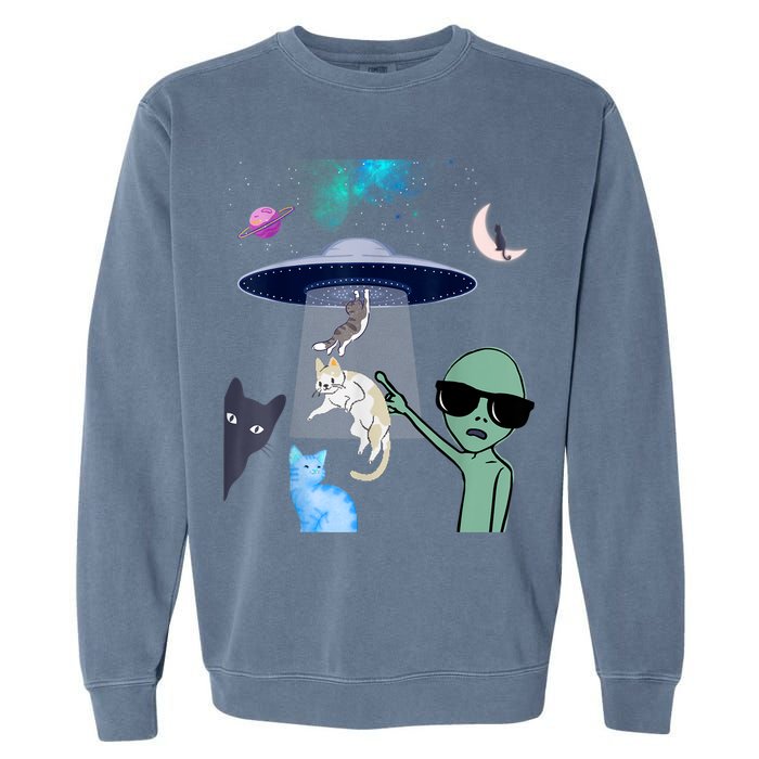 Cat Lovers UFO Space Abduction Of Cats By Aliens Design Garment-Dyed Sweatshirt
