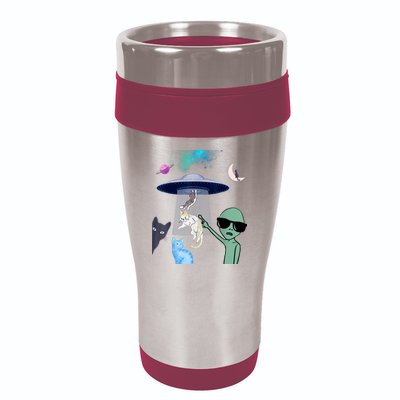 Cat Lovers UFO Space Abduction Of Cats By Aliens Design 16oz Travel Tumbler