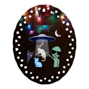 Cat Lovers UFO Space Abduction Of Cats By Aliens Design Ceramic Oval Ornament