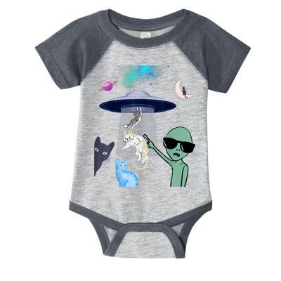 Cat Lovers UFO Space Abduction Of Cats By Aliens Design Infant Baby Jersey Bodysuit