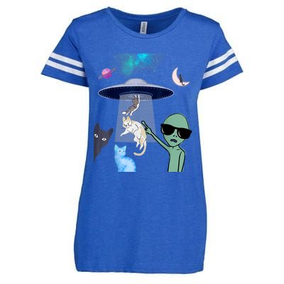 Cat Lovers UFO Space Abduction Of Cats By Aliens Design Enza Ladies Jersey Football T-Shirt