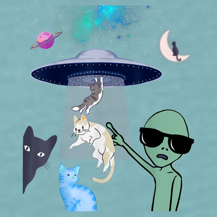 Cat Lovers UFO Space Abduction Of Cats By Aliens Design Sueded Cloud Jersey T-Shirt