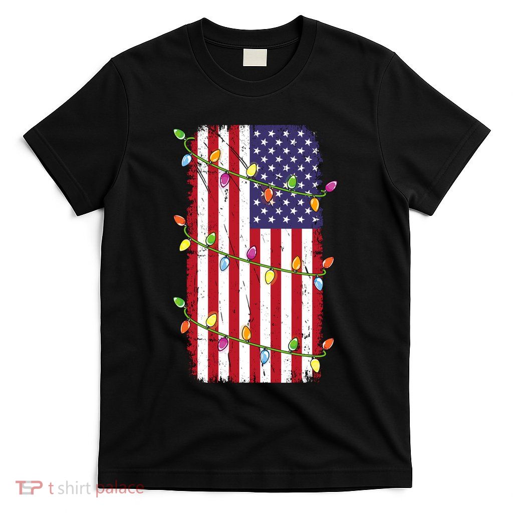 Christmas Lights Usa Flag Patriotic Veteran Christmas T-Shirt