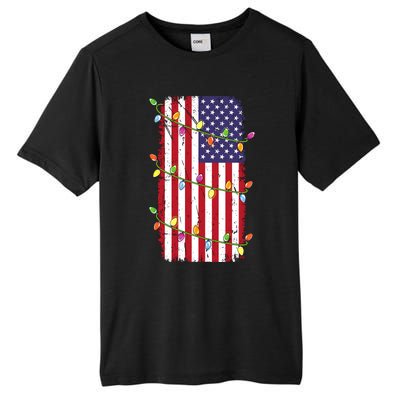 Christmas Lights Usa Flag Patriotic Veteran Christmas Tall Fusion ChromaSoft Performance T-Shirt