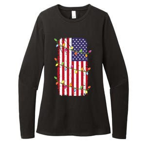 Christmas Lights Usa Flag Patriotic Veteran Christmas Womens CVC Long Sleeve Shirt