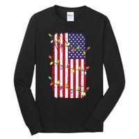 Christmas Lights Usa Flag Patriotic Veteran Christmas Tall Long Sleeve T-Shirt