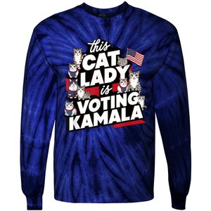 Cat Lady Voting For Kamala Harris 2024 1st Female President Tie-Dye Long Sleeve Shirt