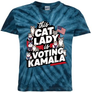 Cat Lady Voting For Kamala Harris 2024 1st Female President Kids Tie-Dye T-Shirt