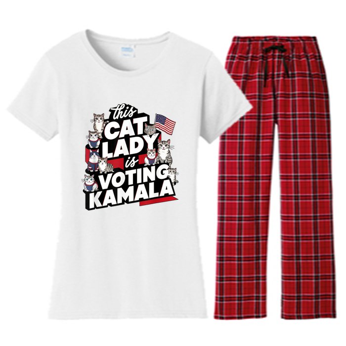 Cat Lady Voting For Kamala Harris 2024 1st Female President Women's Flannel Pajama Set