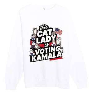 Cat Lady Voting For Kamala Harris 2024 1st Female President Premium Crewneck Sweatshirt