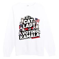 Cat Lady Voting For Kamala Harris 2024 1st Female President Premium Crewneck Sweatshirt