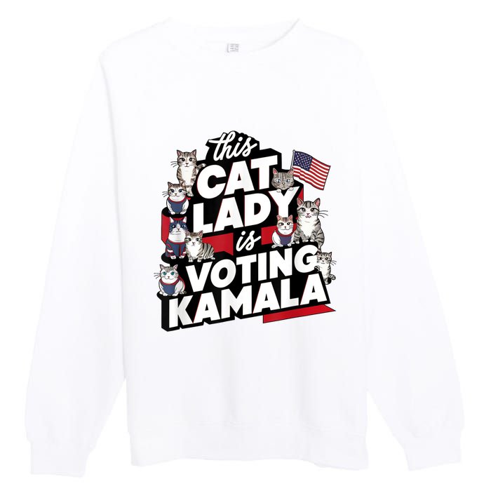 Cat Lady Voting For Kamala Harris 2024 1st Female President Premium Crewneck Sweatshirt