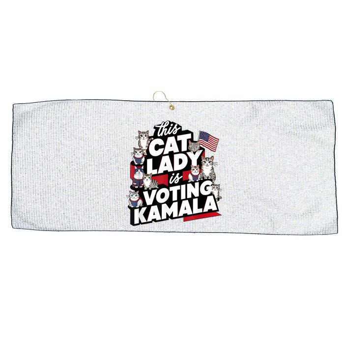 Cat Lady Voting For Kamala Harris 2024 1st Female President Large Microfiber Waffle Golf Towel