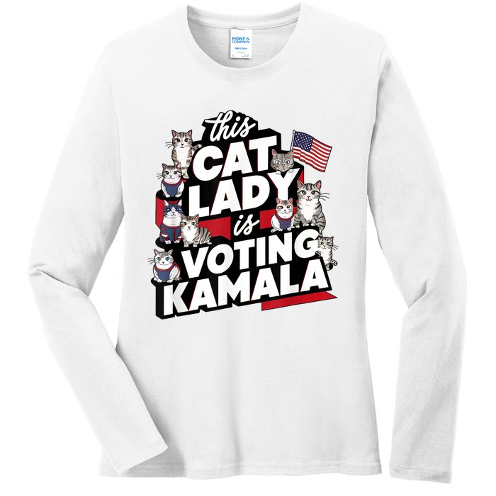 Cat Lady Voting For Kamala Harris 2024 1st Female President Ladies Long Sleeve Shirt