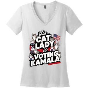 Cat Lady Voting For Kamala Harris 2024 1st Female President Women's V-Neck T-Shirt