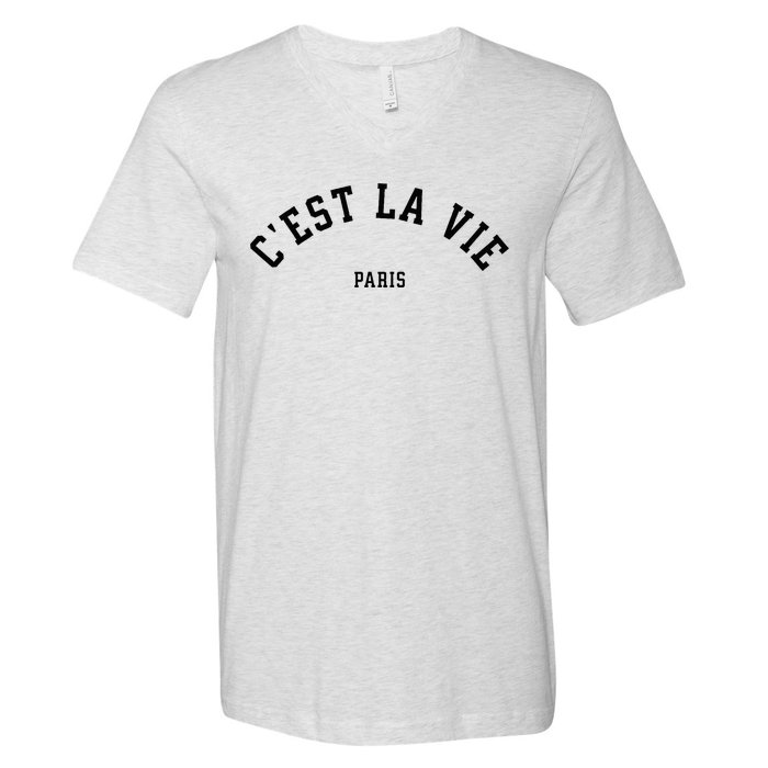 Cest La Vie Paris France Women Vintage Summer Graphic V-Neck T-Shirt