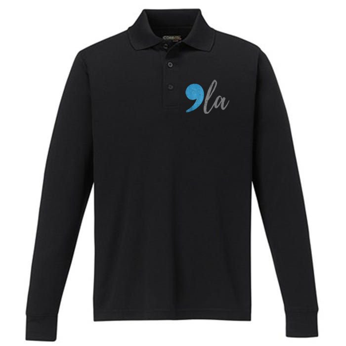 Comma +  La Vote Kamala Harris For President 2024 Election Performance Long Sleeve Polo