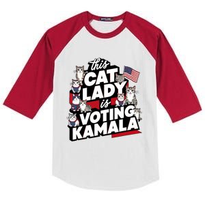 Cat Lady Voting For Kamala Harris 2024 1st Female President Kids Colorblock Raglan Jersey