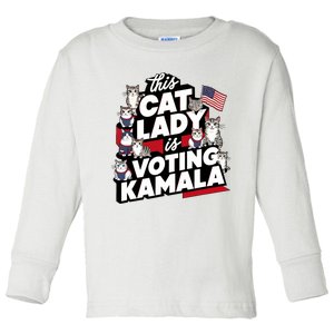 Cat Lady Voting For Kamala Harris 2024 1st Female President Toddler Long Sleeve Shirt