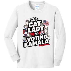 Cat Lady Voting For Kamala Harris 2024 1st Female President Kids Long Sleeve Shirt