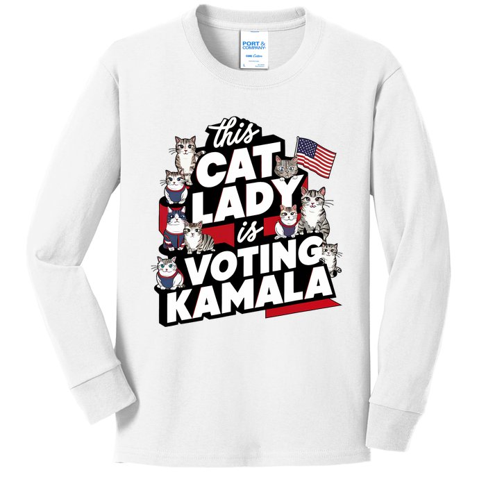 Cat Lady Voting For Kamala Harris 2024 1st Female President Kids Long Sleeve Shirt